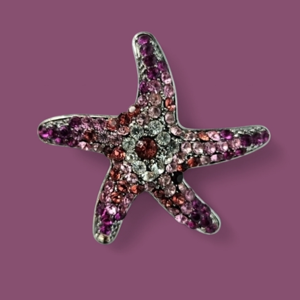 Vintage Pink Rhinestone Starfish Brooch